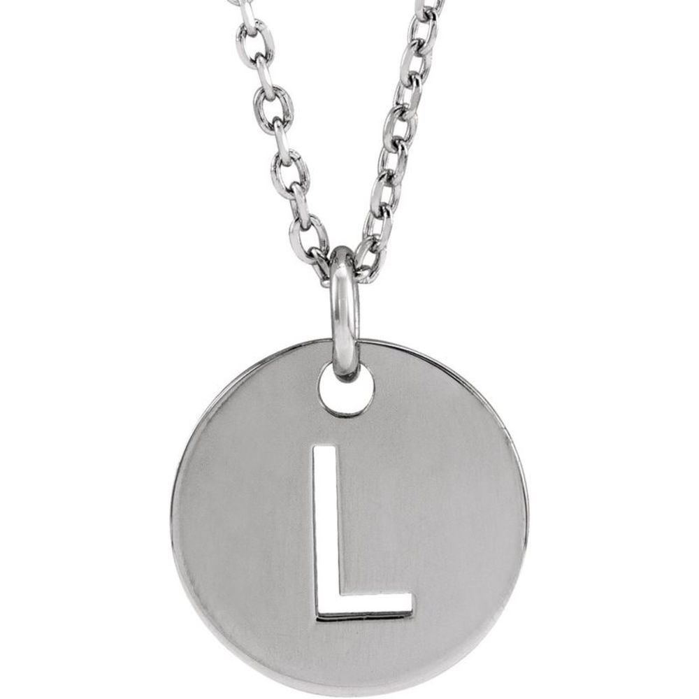 Sterling Silver Initial L, Small 10mm Pierced Disc Necklace, 16-18 In.